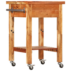 Solid Wood Acacia Kitchen Trolley with Drawer and Shelf - 55x55x89 cm