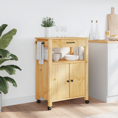 Kitchen Trolley 60x40x90 cm | Solid Pine Wood, Vintage Style, Ample Storage & Easy Mobility