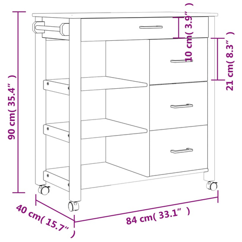 Kitchen Trolley 84x40x90 cm | Solid Wood Pine | Vintage Style & Ample Storage