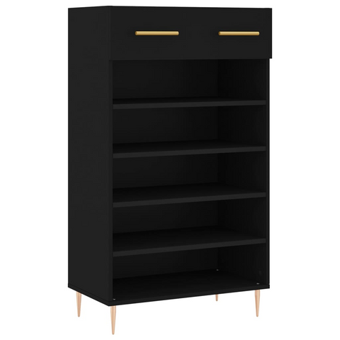 Modern Black Shoe Cabinet - Engineered Wood, Spacious Storage, 60x35x105 cm