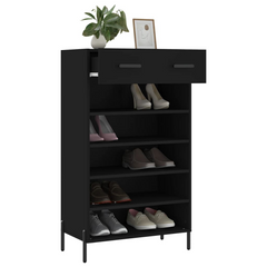 Black Shoe Cabinet 60x35x105 cm | Stylish & Durable Engineered Wood Shoe Storage Solution