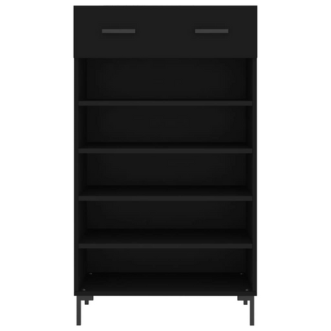 Stylish Black Shoe Cabinet - 60x35x105 cm | Engineered Wood | Ample Storage with Drawer & Open Shelves