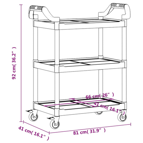 3-Tier Trolley Grey 81x41x92 cm Aluminium - Versatile & Durable Utility Cart