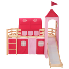 Children's Loft Bed Frame with Slide & Ladder - Pinewood 208x230cm - Princess-Themed Kids Bed