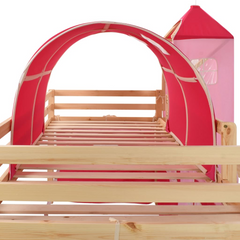 Children's Loft Bed Frame with Slide & Ladder - Pinewood 208x230cm - Princess-Themed Kids Bed