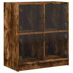 Side Cabinet with Glass Doors, Smoked Oak Finish - 68x37x75.5 cm | Elegant Storage Solution for Home & Office