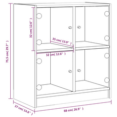 Side Cabinet with Glass Doors, Smoked Oak Finish - 68x37x75.5 cm | Elegant Storage Solution for Home & Office