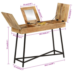 Solid Mango Wood Dressing Table - 105x35x75 cm, Iron Legs, Elegant & Durable Design