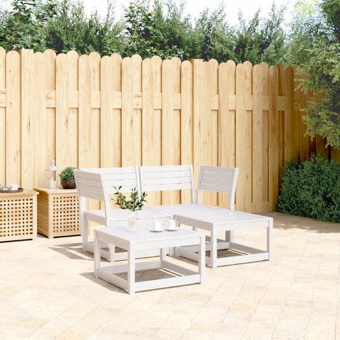 3 Piece Garden Sofa Set in White | Solid Pine Wood Outdoor Furniture