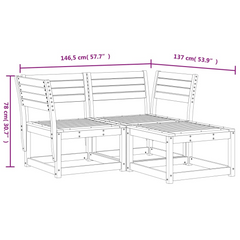 3 Piece Garden Sofa Set in White | Solid Pine Wood Outdoor Furniture