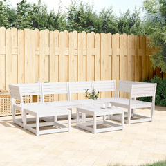 6 Piece Garden Sofa Set - White Solid Wood Pine - Outdoor Furniture