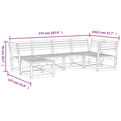 6 Piece Garden Sofa Set - White Solid Wood Pine - Outdoor Furniture