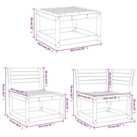 6 Piece Garden Sofa Set - White Solid Wood Pine - Outdoor Furniture