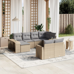 Elegant 10 Piece Garden Sofa Set with Cushions, Beige Poly Rattan