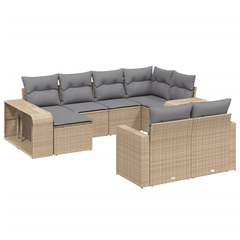 Elegant 10 Piece Garden Sofa Set with Cushions, Beige Poly Rattan