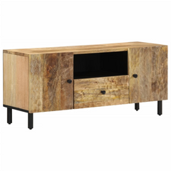 Solid Mango Wood TV Cabinet - 105x33x46 cm - Rustic Media Console with Iron Legs