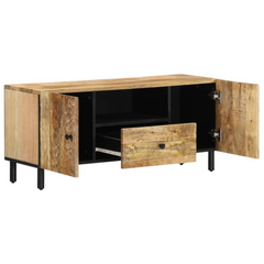 Solid Mango Wood TV Cabinet - 105x33x46 cm - Rustic Media Console with Iron Legs