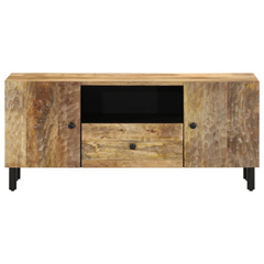 Solid Mango Wood TV Cabinet - 105x33x46 cm - Rustic Media Console with Iron Legs