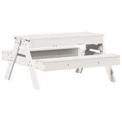 White Solid Wood Pine Picnic Table with Hidden Sandpit for Kids - Durable Outdoor Play Furniture