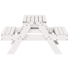 White Solid Wood Pine Picnic Table with Hidden Sandpit for Kids - Durable Outdoor Play Furniture