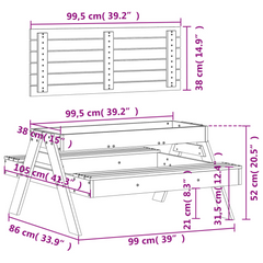 White Solid Wood Pine Picnic Table with Hidden Sandpit for Kids - Durable Outdoor Play Furniture