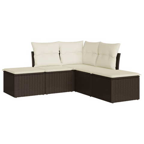 5 Piece Garden Sofa Set with Cushions - Brown Poly Rattan Outdoor Furniture.