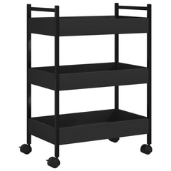 Black Kitchen Trolley - Versatile 50x30x70 cm Engineered Wood Storage Cart on Wheels