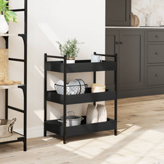 Black Kitchen Trolley - Versatile 50x30x70 cm Engineered Wood Storage Cart on Wheels