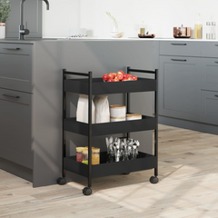 Black Kitchen Trolley - Versatile 50x30x70 cm Engineered Wood Storage Cart on Wheels