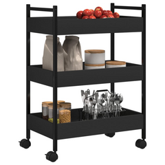 Black Kitchen Trolley - Versatile 50x30x70 cm Engineered Wood Storage Cart on Wheels