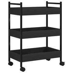 Black Kitchen Trolley - Versatile 50x30x70 cm Engineered Wood Storage Cart on Wheels