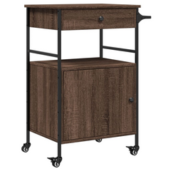 Brown Oak Kitchen Trolley 56x43x89.5 cm - Durable Engineered Wood with Steel Frame, Ample Storage & Easy Mobility