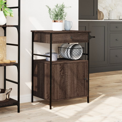 Brown Oak Kitchen Trolley 56x43x89.5 cm - Durable Engineered Wood with Steel Frame, Ample Storage & Easy Mobility