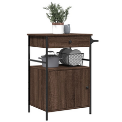 Brown Oak Kitchen Trolley 56x43x89.5 cm - Durable Engineered Wood with Steel Frame, Ample Storage & Easy Mobility