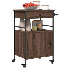 Brown Oak Kitchen Trolley 56x43x89.5 cm - Durable Engineered Wood with Steel Frame, Ample Storage & Easy Mobility