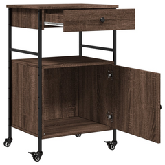 Brown Oak Kitchen Trolley 56x43x89.5 cm - Durable Engineered Wood with Steel Frame, Ample Storage & Easy Mobility