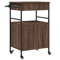 Brown Oak Kitchen Trolley 56x43x89.5 cm - Durable Engineered Wood with Steel Frame, Ample Storage & Easy Mobility