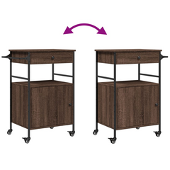 Brown Oak Kitchen Trolley 56x43x89.5 cm - Durable Engineered Wood with Steel Frame, Ample Storage & Easy Mobility