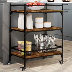 Kitchen Trolley - Smoked Oak, 65x40x86.5 cm, Engineered Wood & Steel Frame, Mobile Food Storage Cart