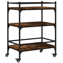 Kitchen Trolley - Smoked Oak, 65x40x86.5 cm, Engineered Wood & Steel Frame, Mobile Food Storage Cart