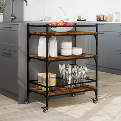 Kitchen Trolley - Smoked Oak, 65x40x86.5 cm, Engineered Wood & Steel Frame, Mobile Food Storage Cart