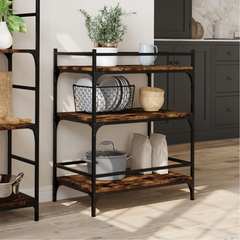 Kitchen Trolley - Smoked Oak, 65x40x86.5 cm, Engineered Wood & Steel Frame, Mobile Food Storage Cart