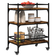 Kitchen Trolley - Smoked Oak, 65x40x86.5 cm, Engineered Wood & Steel Frame, Mobile Food Storage Cart