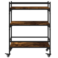 Kitchen Trolley - Smoked Oak, 65x40x86.5 cm, Engineered Wood & Steel Frame, Mobile Food Storage Cart