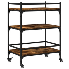 Kitchen Trolley - Smoked Oak, 65x40x86.5 cm, Engineered Wood & Steel Frame, Mobile Food Storage Cart