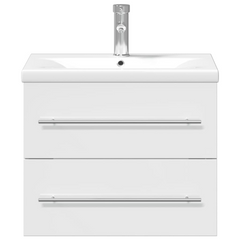 High Gloss White Bathroom Sink Cabinet with Built-in Ceramic Basin - Wall-Mounted, Ample Storage, Easy to Clean