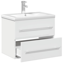 High Gloss White Bathroom Sink Cabinet with Built-in Ceramic Basin - Wall-Mounted, Ample Storage, Easy to Clean