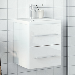 High Gloss White Bathroom Sink Cabinet with Built-in Ceramic Basin & Faucet - Modern Wall-Mounted Vanity Unit