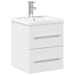 High Gloss White Bathroom Sink Cabinet with Built-in Ceramic Basin & Faucet - Modern Wall-Mounted Vanity Unit