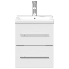 High Gloss White Bathroom Sink Cabinet with Built-in Ceramic Basin & Faucet - Modern Wall-Mounted Vanity Unit